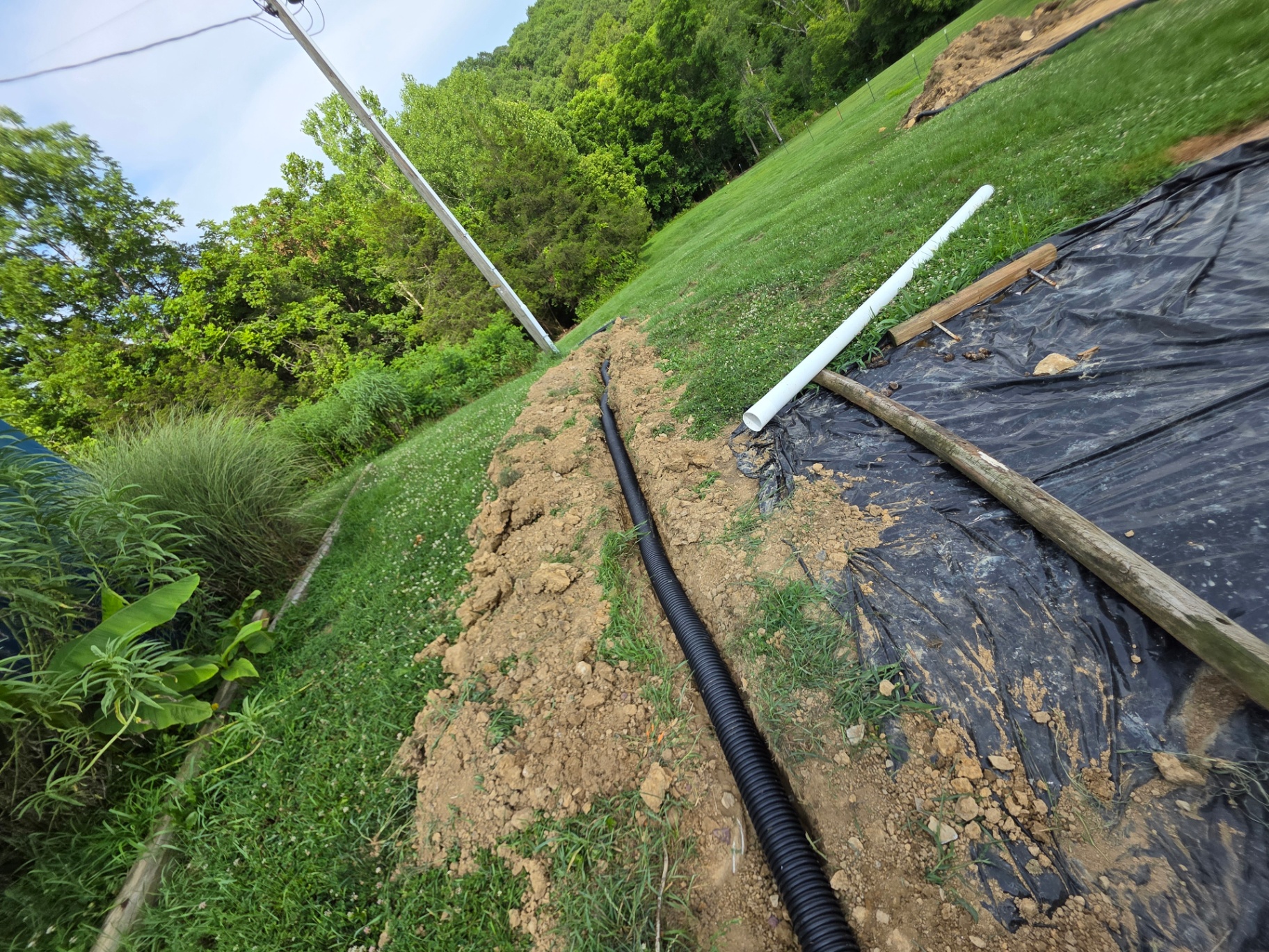 Downspout drainage pipe extended away from the foundation on a Northern Kentucky property