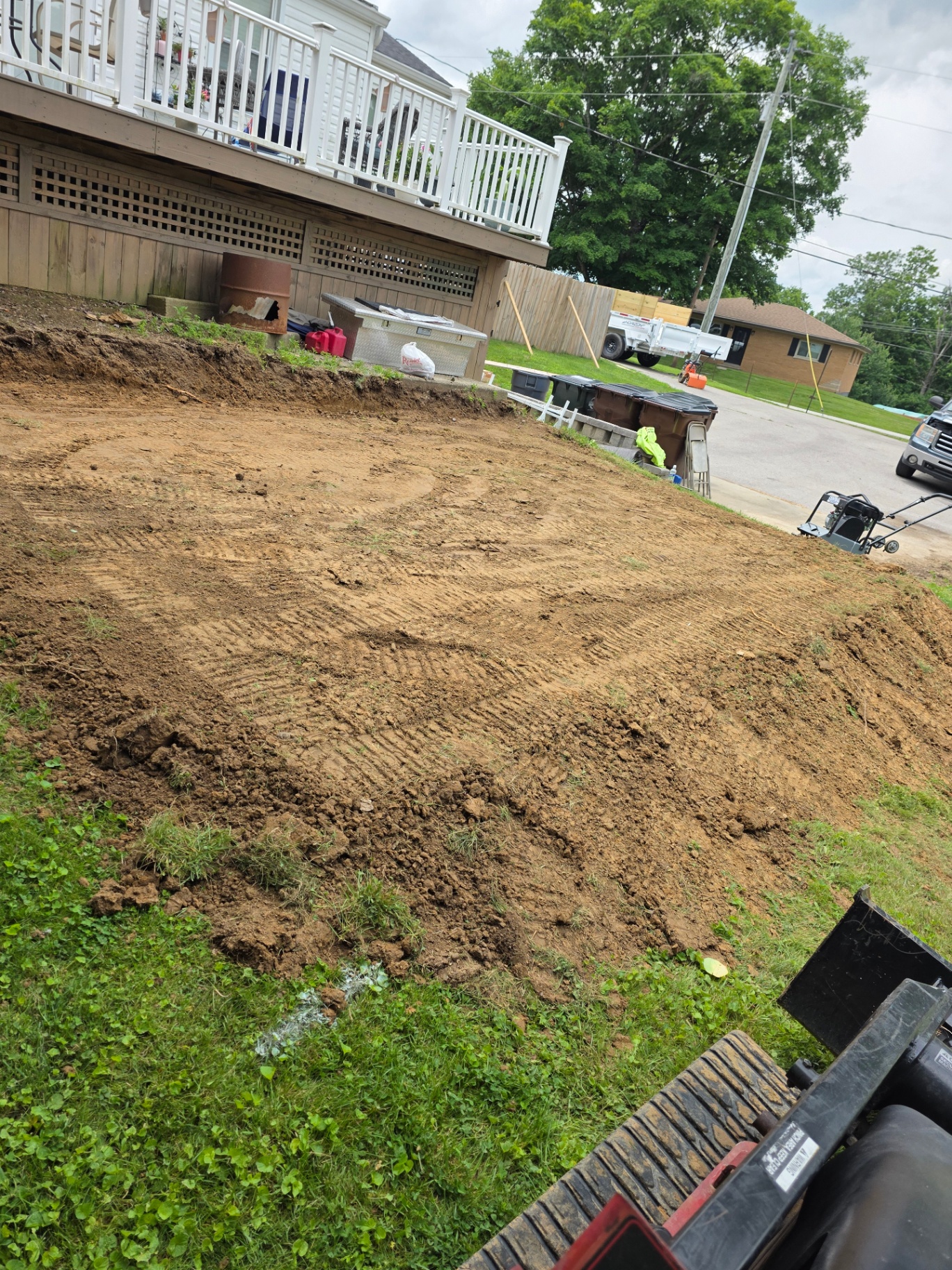 Level pad installation in progress by MX Property Services in Northern Kentucky — graded and prepared gravel base